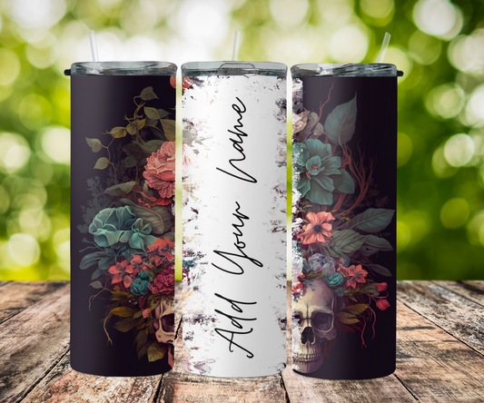 seamless split name- skull with bouquet of flowers 2Face Graphics