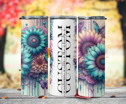 Turquoise dripping sunflower with butterfly's 2Face Graphics