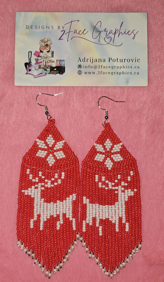 925 Silver Reindear Fringe Earrings 2Face Graphics