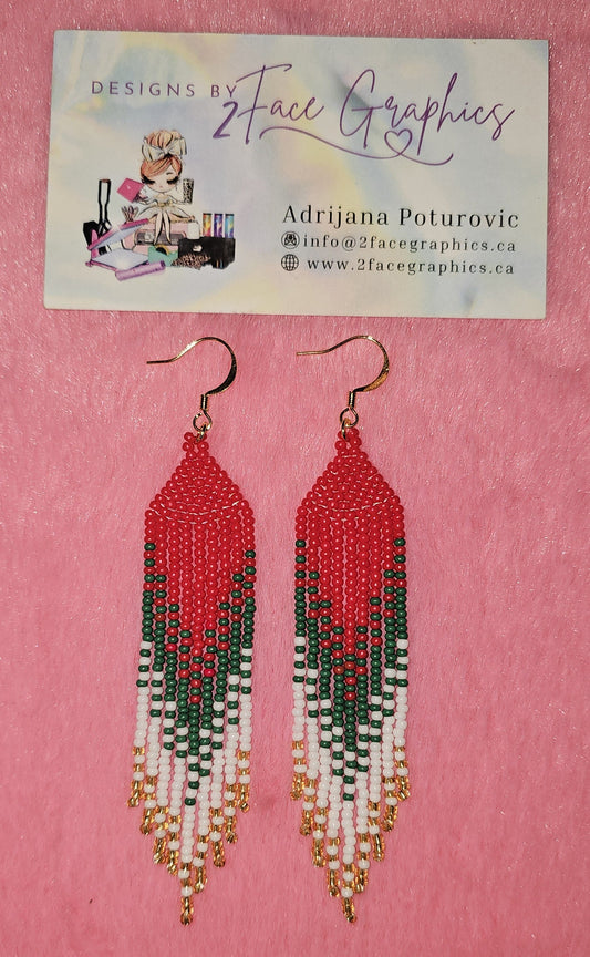24K Gold Christmas Fringe Earrings 2Face Graphics