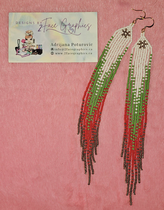 24K Gold Long Christmas Fringe Earrings 2Face Graphics