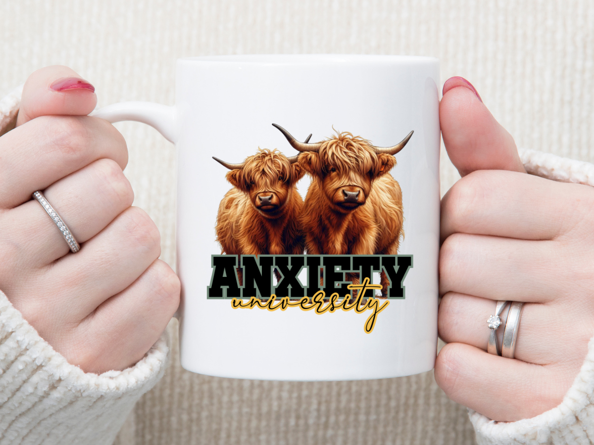 Anxiety 2 Highland Cows 11 oz Mug 2Face Graphics