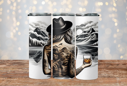 BW Girl drinking whisky 2Face Graphics
