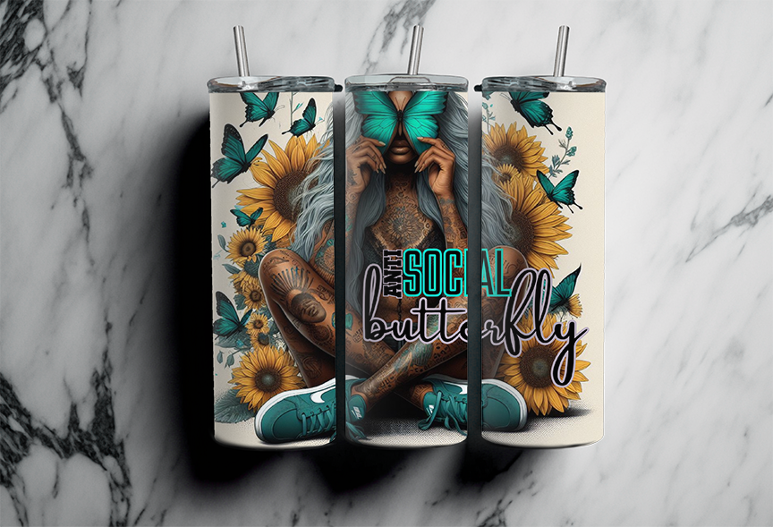 anti social butterfly turquoise 2Face Graphics