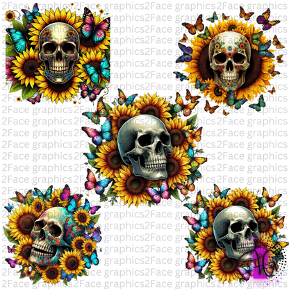 Skulls with Sunflowers 2Face Graphics