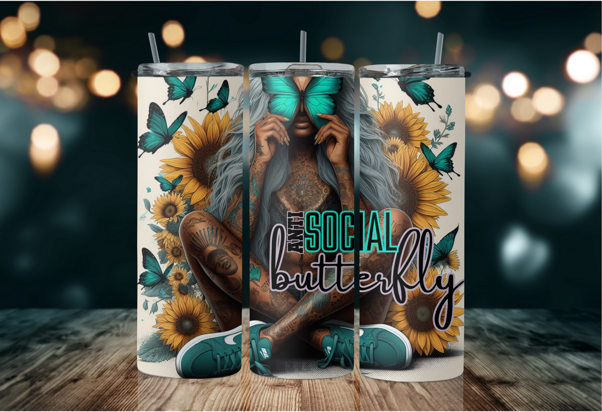 anti social butterfly turquoise 2Face Graphics