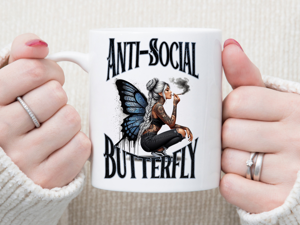 Anti-Social Butterfly Blue Wings11 oz Mug 2Face Graphics