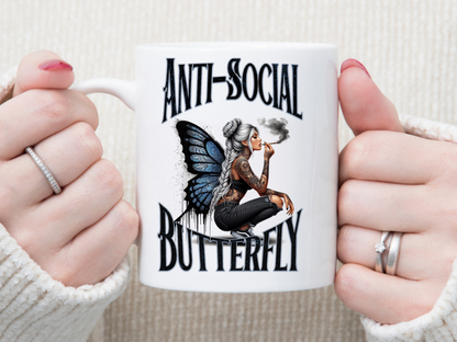 Anti-Social Butterfly Blue Wings11 oz Mug 2Face Graphics