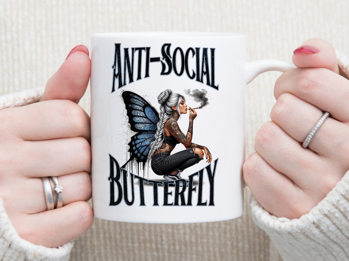 Anti-Social Butterfly Blue Wings11 oz Mug 2Face Graphics