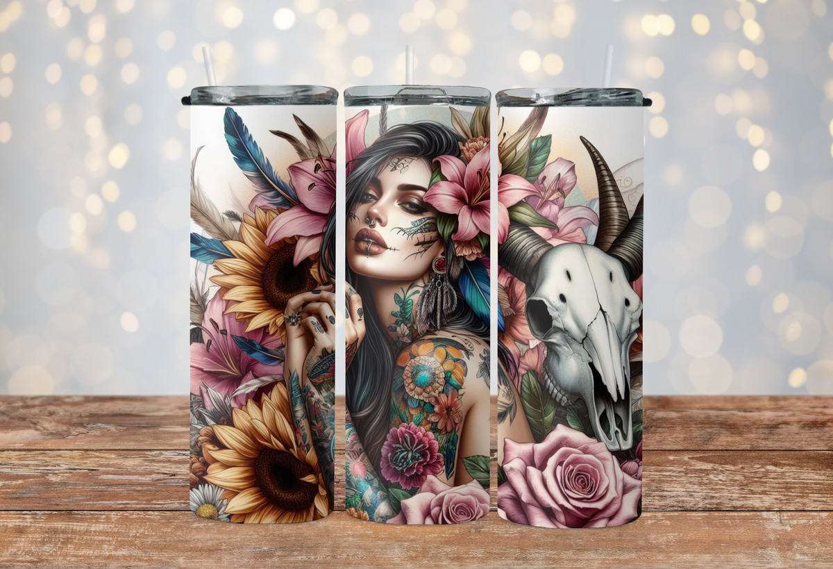Boho girl with sunflowers and bull skull 2Face Graphics