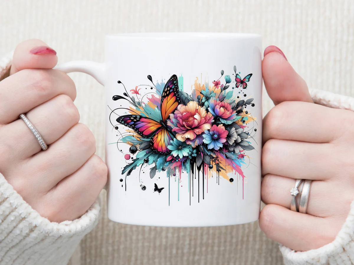 Butterfly & Flowers 11 oz Mug 2Face Graphics