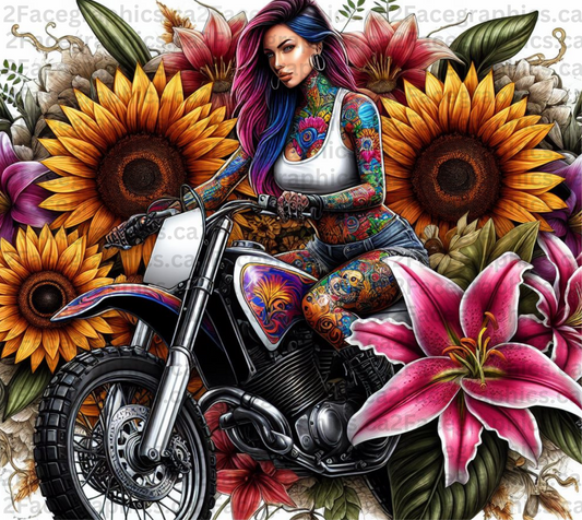 Girl with tattoo riding dirt bike WRAP 2Face Graphics
