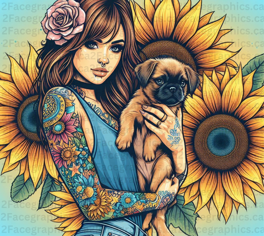 Girl with Pug dog 2 WRAP 2Face Graphics