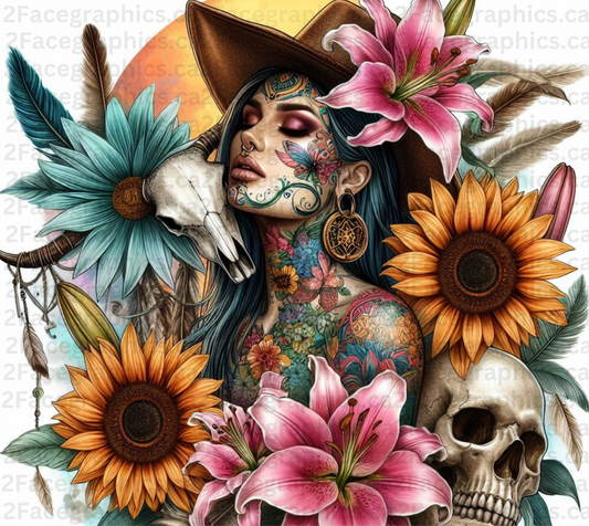 Boho style girl with turquoise sunflower and lilies  WRAP 2Face Graphics