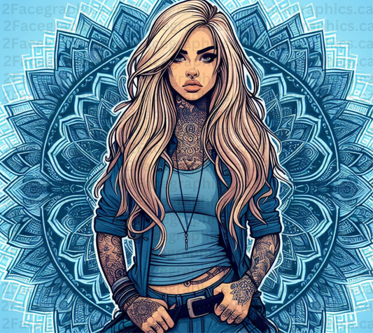 blue mandala with dark dirty blonde hair tattoo WRAP 2Face Graphics