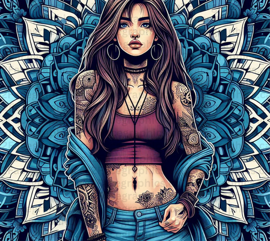 blue mandala with dark dirty brown blonde highlights WRAP 2Face Graphics