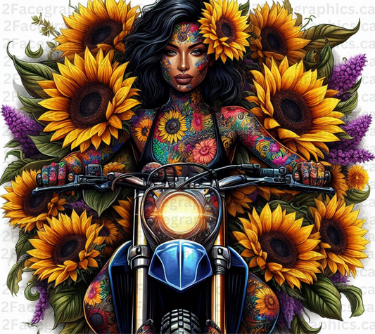 Girl riding motorcycle with lilac WRAP 2Face Graphics