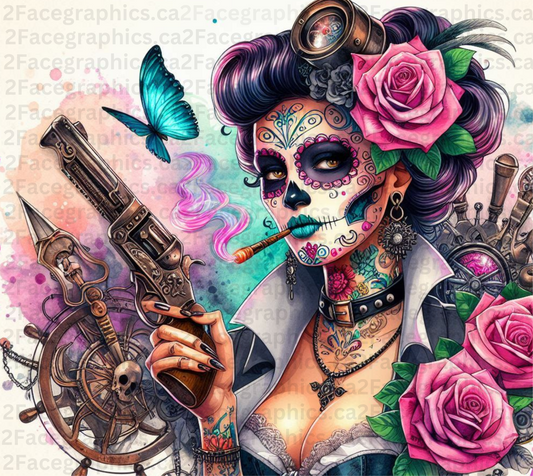 Sugar skull with butterflies and roses WRAP 2Face Graphics