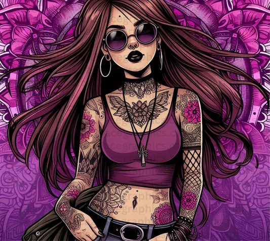 purple mandala with dark purple hair WRAP 2Face Graphics