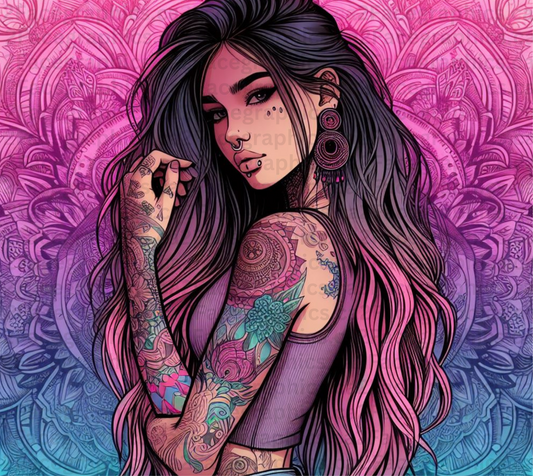 purple turquoise mandala with purple hair WRAP 2Face Graphics