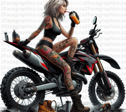 Tattoo girl drinking smoothie on the dirt bike WRAP 2Face Graphics