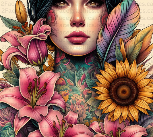 Boho style with colorful feather and lilies WRAP 2Face Graphics