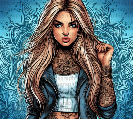 blue mandala with dark blonde hair WRAP 2Face Graphics