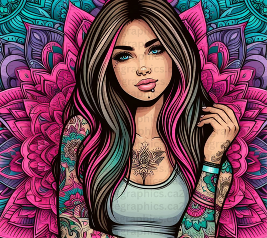 purple turquoise mandala with blonde purple hair WRAP 2Face Graphics
