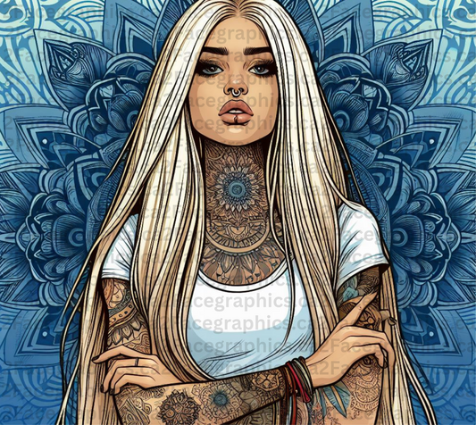 blue mandala with dark bleach blonde hair WRAP 2Face Graphics
