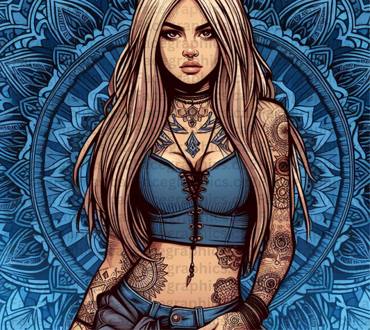 blue mandala with dark bleach dirty blonde hair WRAP 2Face Graphics