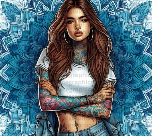 blue mandala with dark bleach brown haired WRAP 2Face Graphics