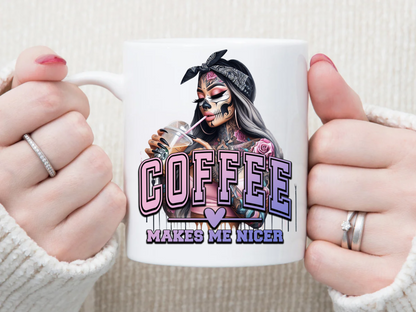 Coffee makes me nicer 11 oz Mug 2Face Graphics