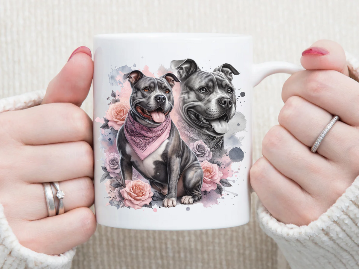 pitbull with pink bandana 11 oz Mug 2Face Graphics
