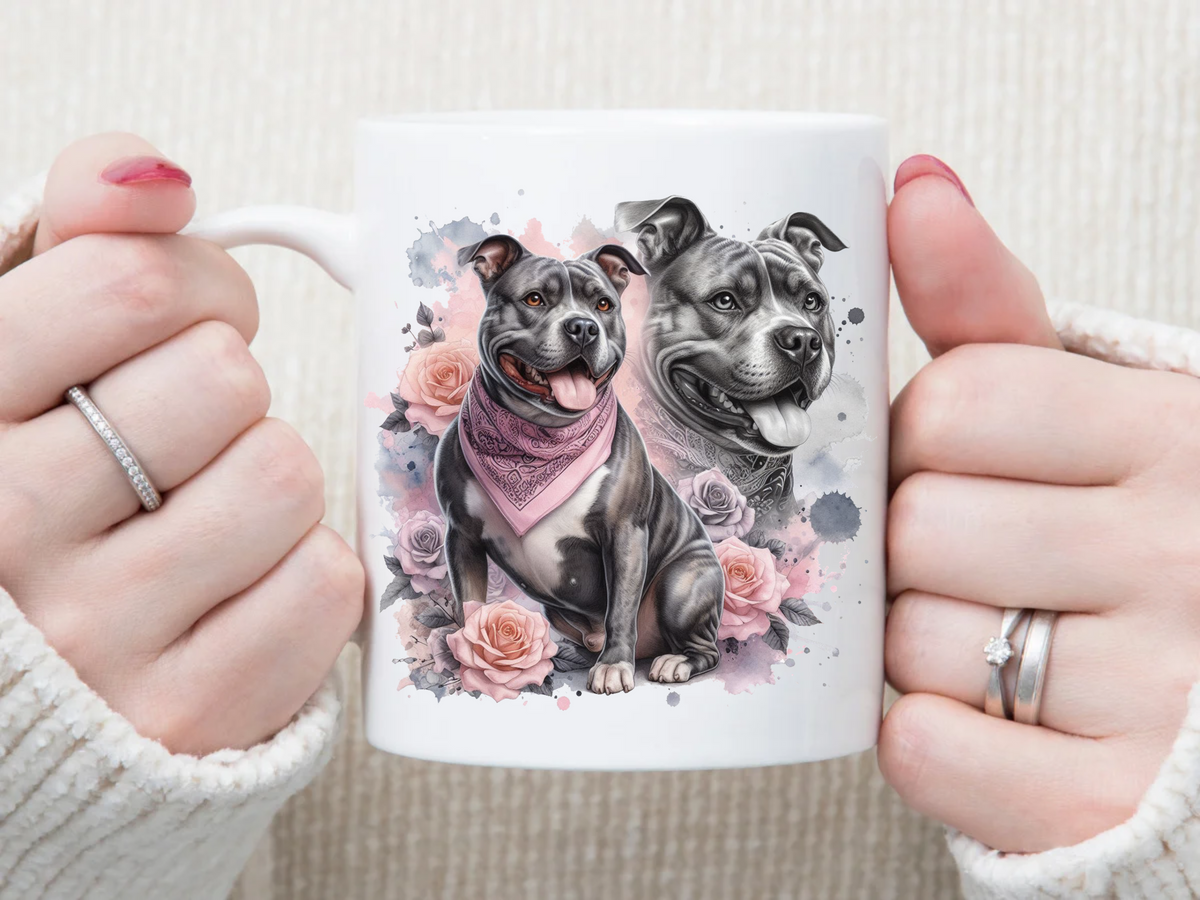 pitbull with pink bandana 11 oz Mug 2Face Graphics
