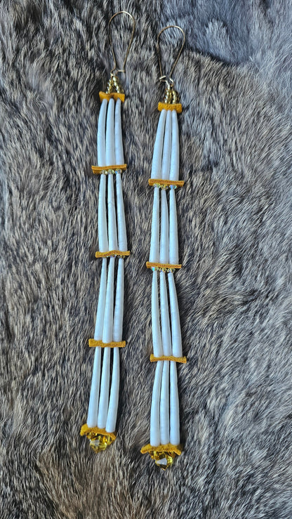 Yellow crystal dentalium earrings 2Face Graphics