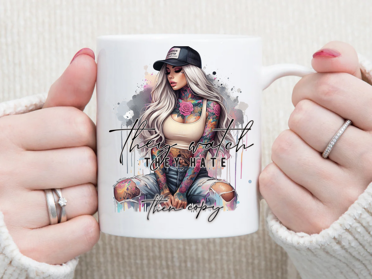 they watch they hate then they copy ripped jeans 11 oz Mug 2Face Graphics