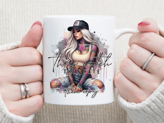 they watch they hate then they copy ripped jeans 11 oz Mug 2Face Graphics