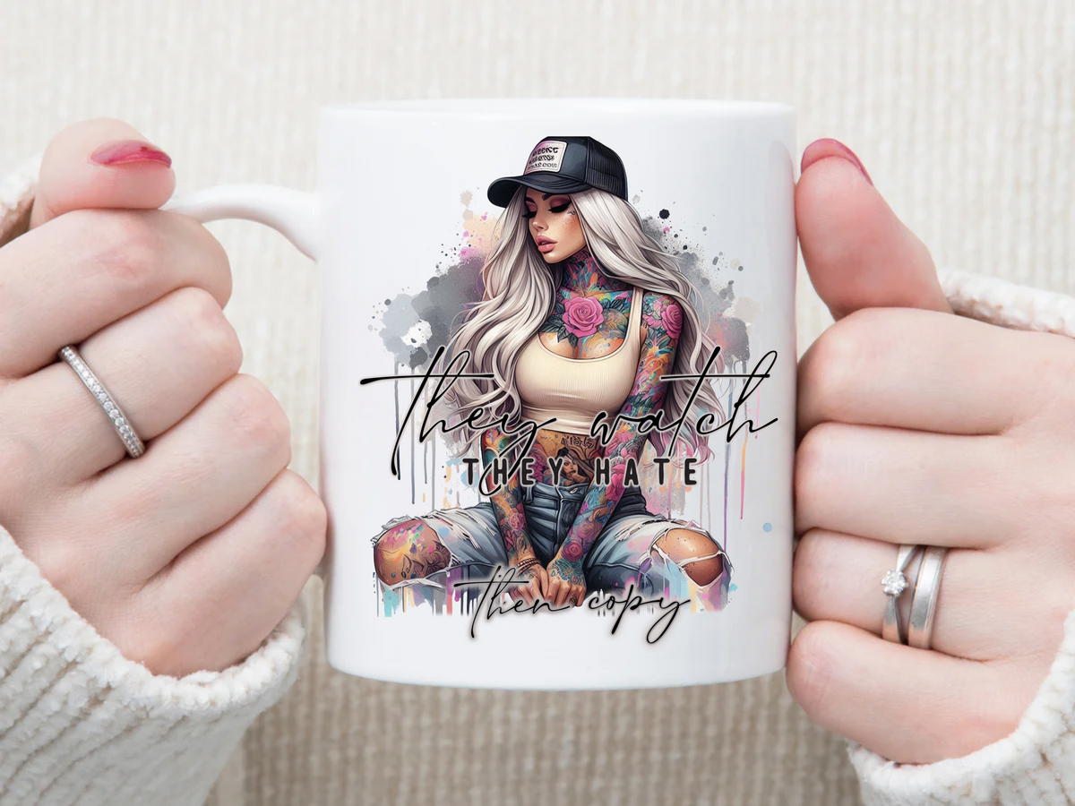 they watch they hate then they copy ripped jeans 11 oz Mug 2Face Graphics